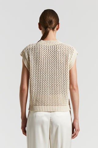 Cotton blend Tricot sweater with Punto Luce embroidery