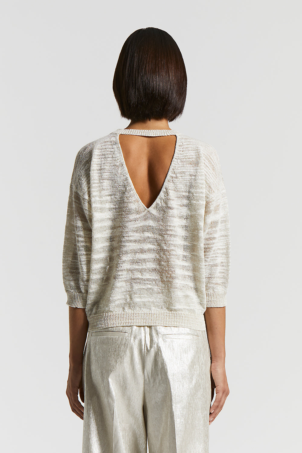 ニット・セーター IONSEOUL Berna Linen Collar Knit Short Sleeve T JE1309 Slub cotton-linen tricot sweater with Lurex | Peserico