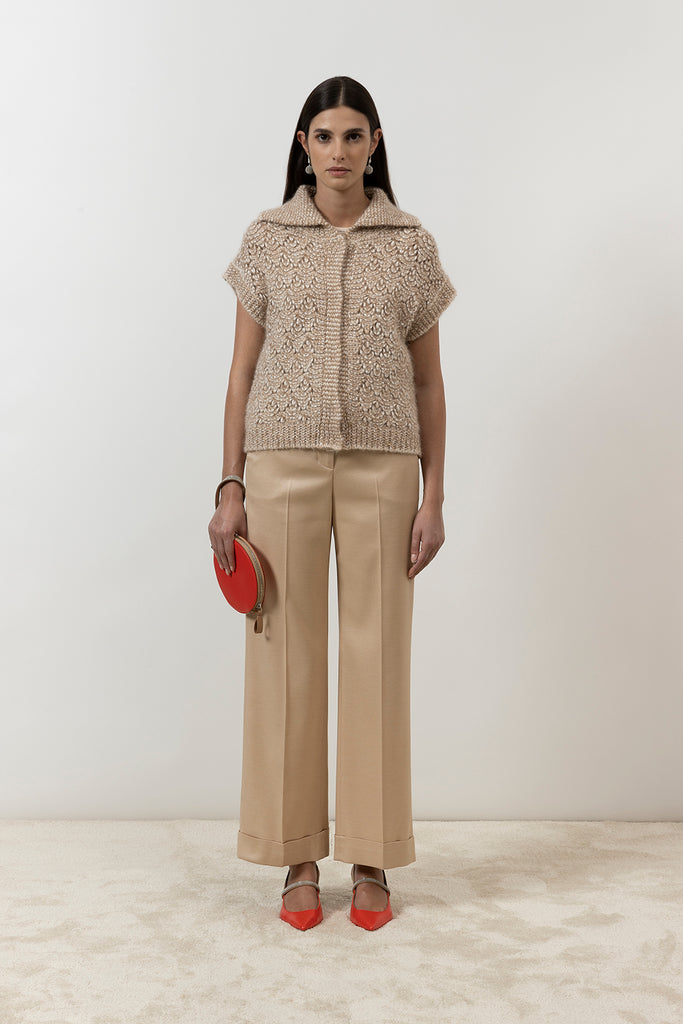 Straight trousers in wool and viscose jaspé flannel  