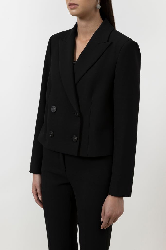 Viscose and cotton double-breasted crop blazer  