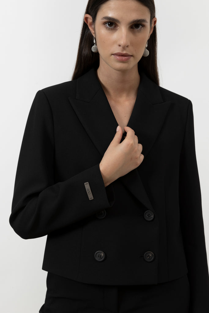 Viscose and cotton double-breasted crop blazer  