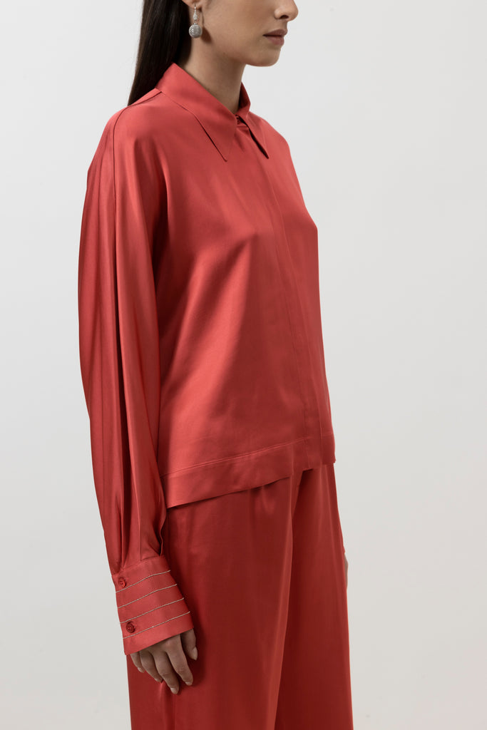 Viscose satin oversize cropped shirt  