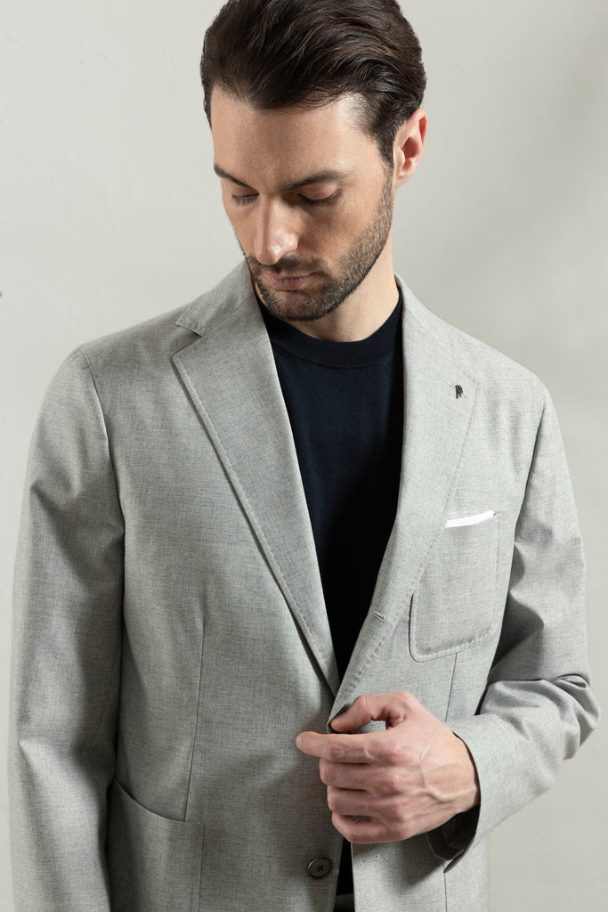 Fil à fil wool, silk and comfort cotton single-breasted blazer  