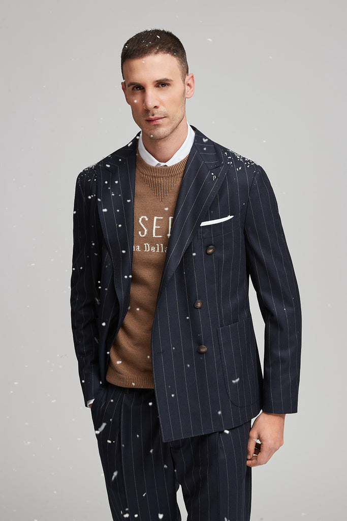 Pinstripe wool double-breasted blazer  