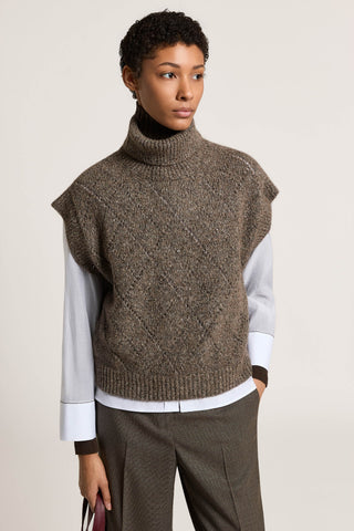 Alpaca, wool and cotton sweater with diamond pattern