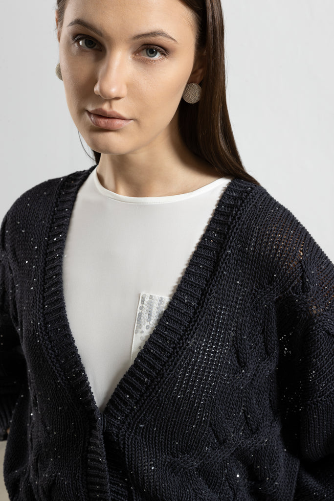 Crepe de chine top with sequin pocket  