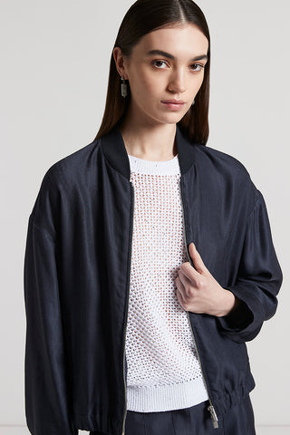 Shiny gabardine bomber sweatshirt