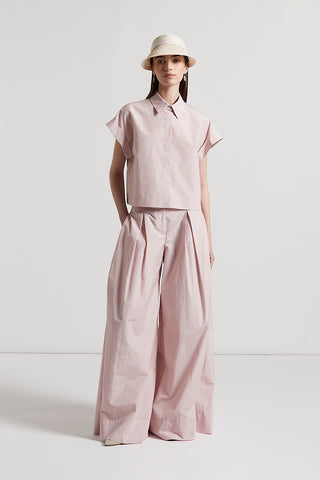 Wide trousers in cotton-blend poplin