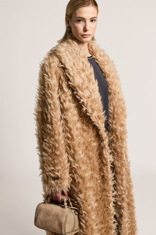 Double-breasted coat in faux fur
