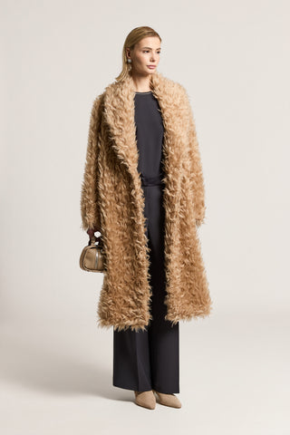 Double-breasted coat in faux fur