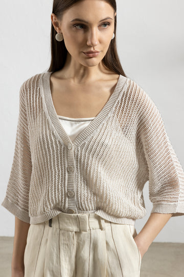 Sweater in linen, crêpe cotton and lurex yarn  