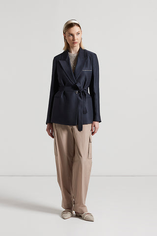 Shiny gabardine belted blazer