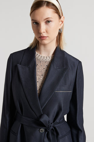 Shiny gabardine belted blazer