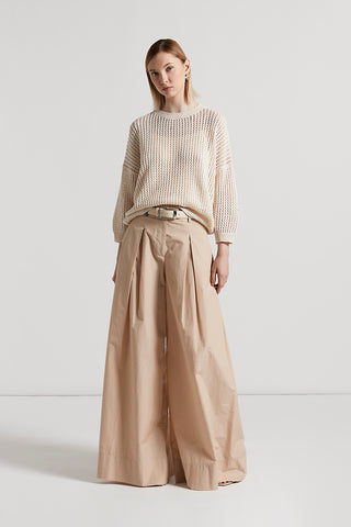 Wide trousers in cotton-blend poplin