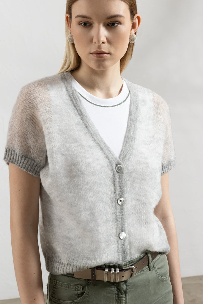 Suri alpaca and pure new wool blend short sleeve cardigan  