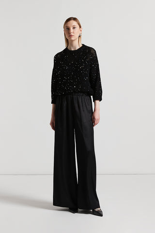 Viscose satin trousers with elastic waist