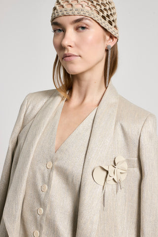 Herringbone linen and viscose vest with lamé