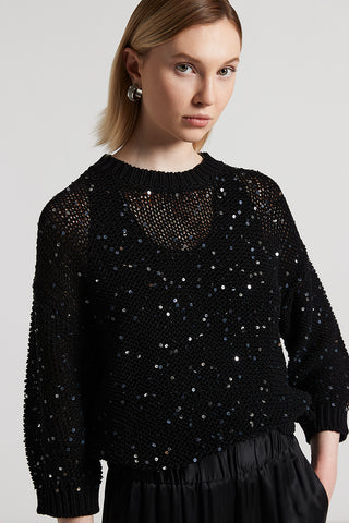 Cotton ribbon sweater with sequins