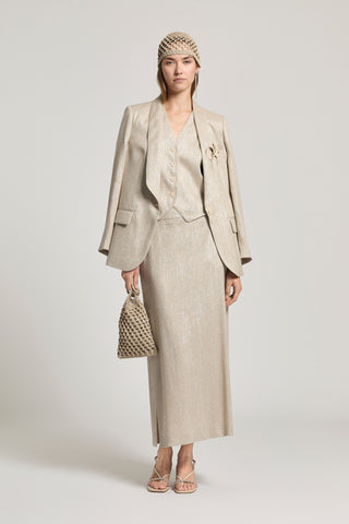 Single-breasted blazer in linen, viscose and lamé herringbone