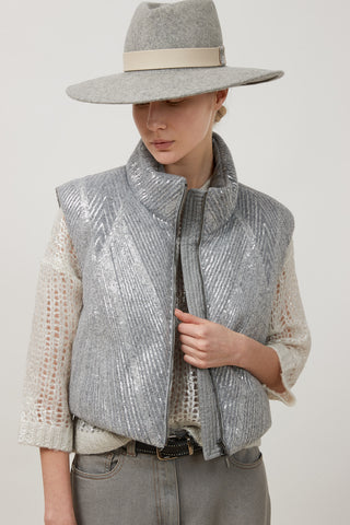 Cropped goose down vest with sequins  