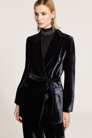 Zweireihiger Blazer aus Samt aus Viskose und Seide