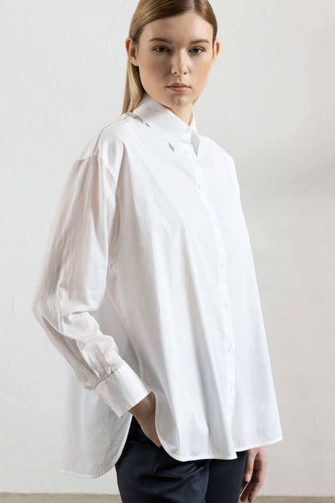 Dual fabric cotton poplin and cotton voile shirt  