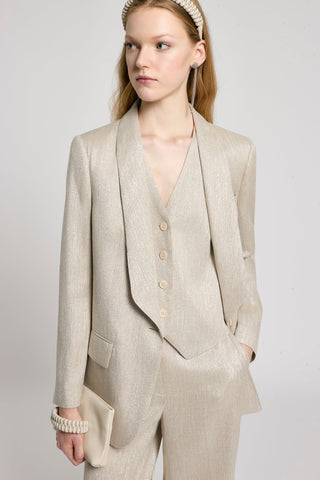 Herringbone linen and viscose vest with lamé