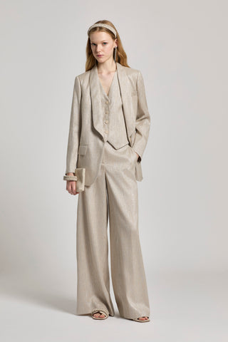 Herringbone linen and viscose vest with lamé