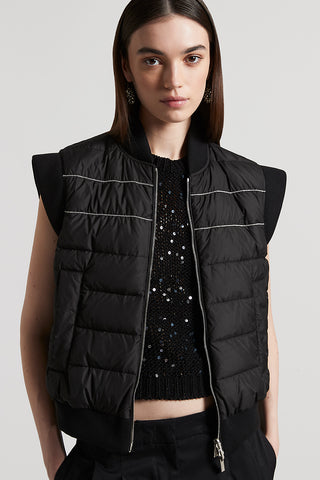 Short sleeveless down jacket with bomber collar