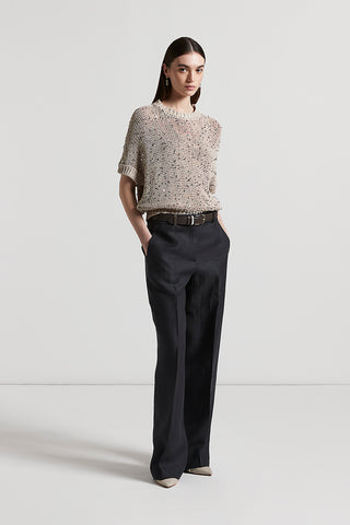 Plain-coloured pure linen gabardine trousers