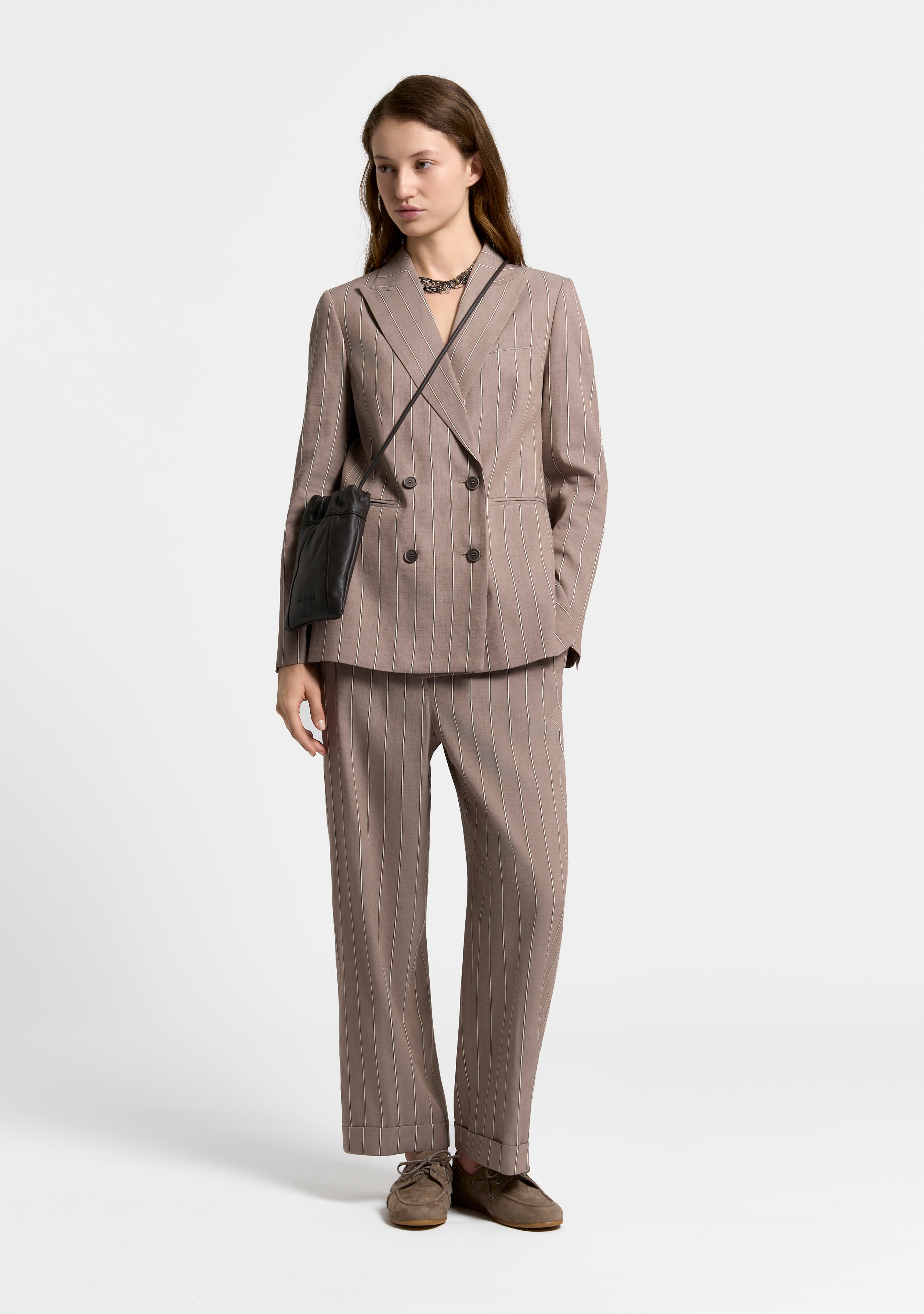 Pinstripe cotton/linen twill trousers | Peserico