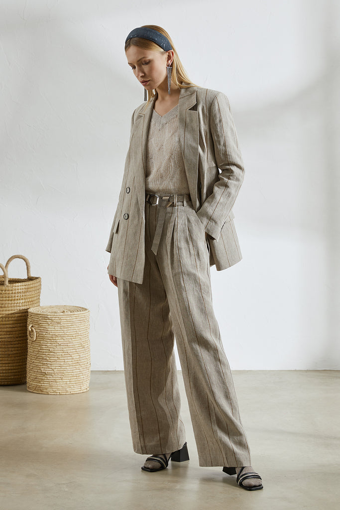 Striped linen pleated trousers  