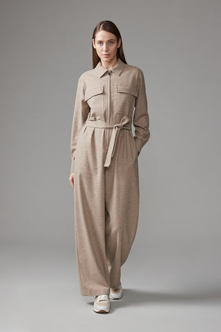 Wool-viscose blend belted jumpsuit  