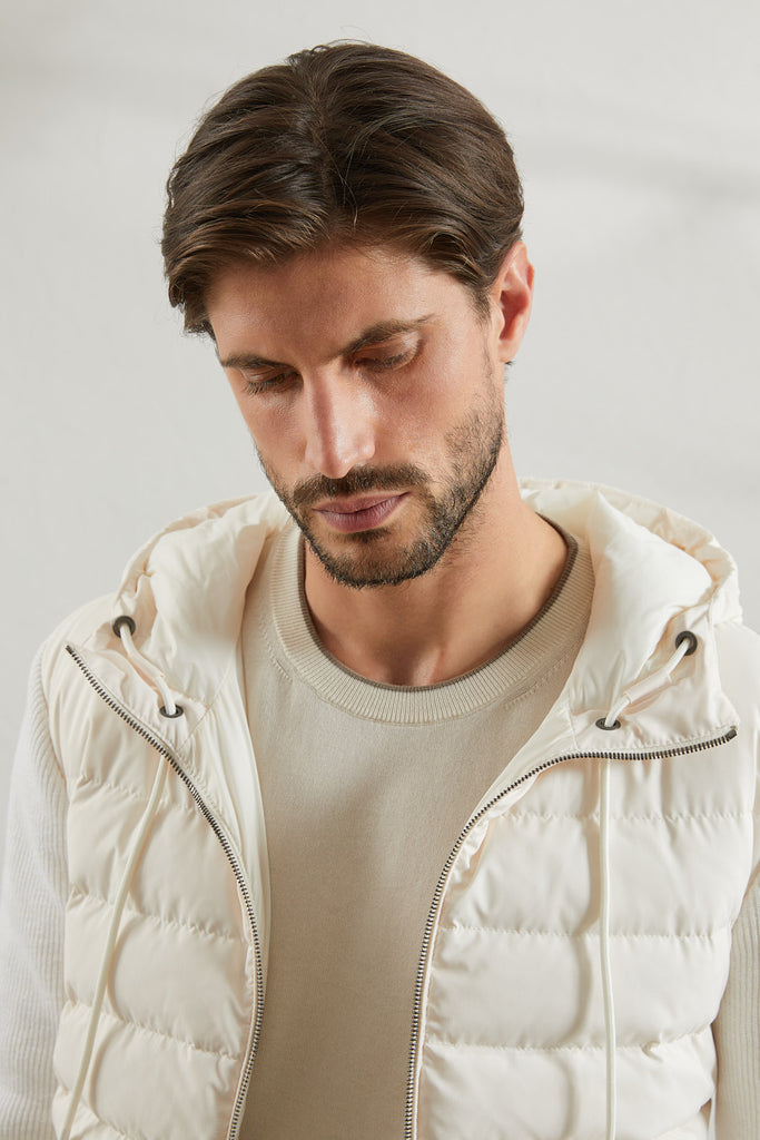 Microfibre and knit fabric puffer jacket  