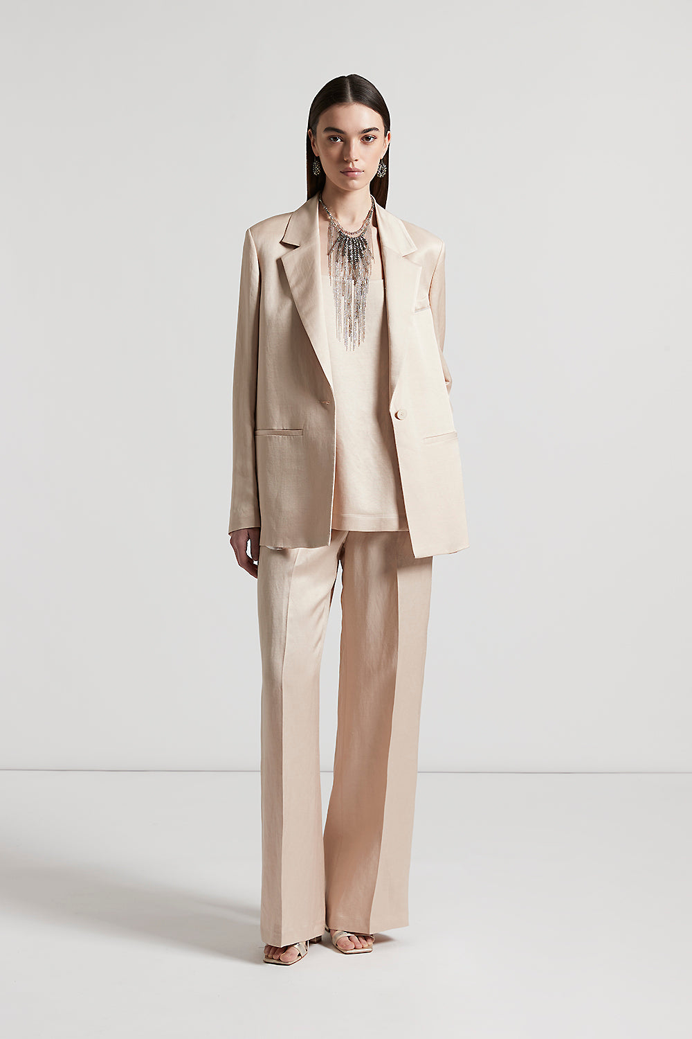 Single-breasted blazer in fluid viscose and linen twill
