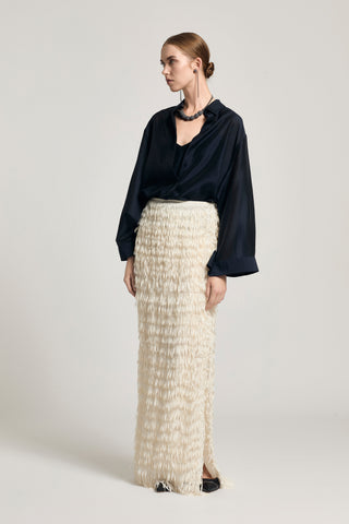 Organza skirt with crepe de chine fringes