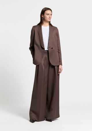 Fluid viscose and linen twill single-breasted blazer