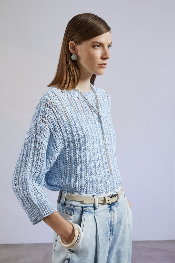 Pure cotton cordonnet and micro sequins sweater  