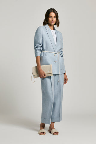 Single-breasted pure linen gabardine blazer