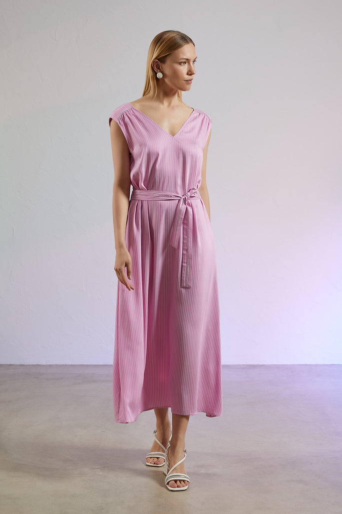 Long striped viscose and silk voile dress  