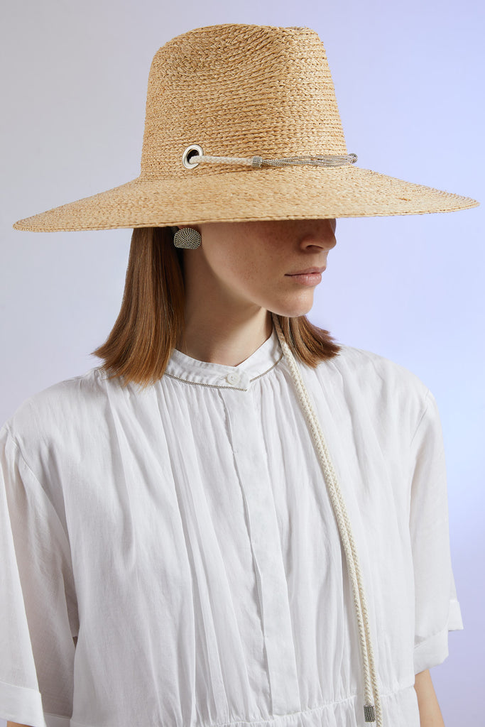 Raffia fedora with cord and Punto Luce hatband  