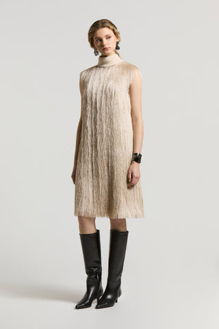 woman with fil coupé midi dress sleeveless