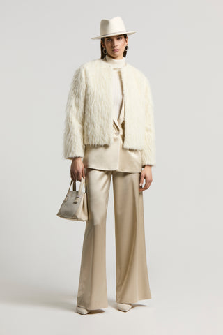 Fluid viscose and wool satin blazer