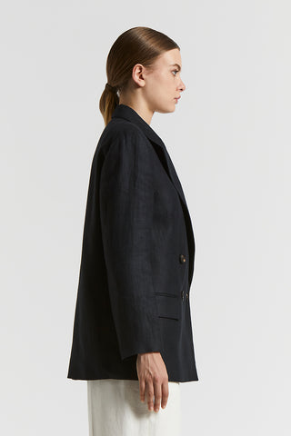 Pure linen double-breasted blazer