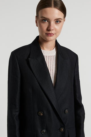 Pure linen double-breasted blazer