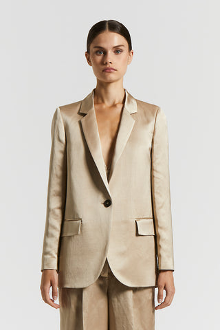 Single-breasted viscose and linen satin blazer