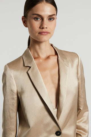 Single-breasted viscose and linen satin blazer