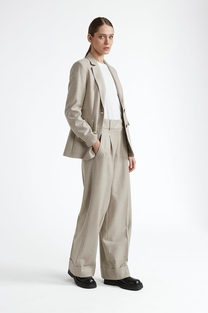 Stretch wool and lurex palazzo trousers  