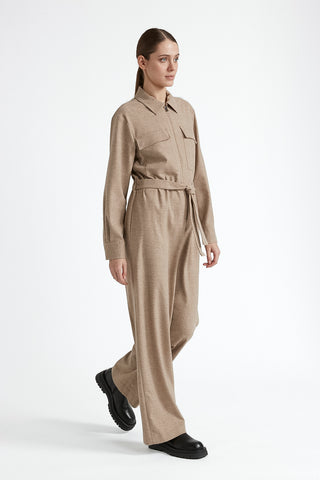 Wool-viscose blend belted jumpsuit  