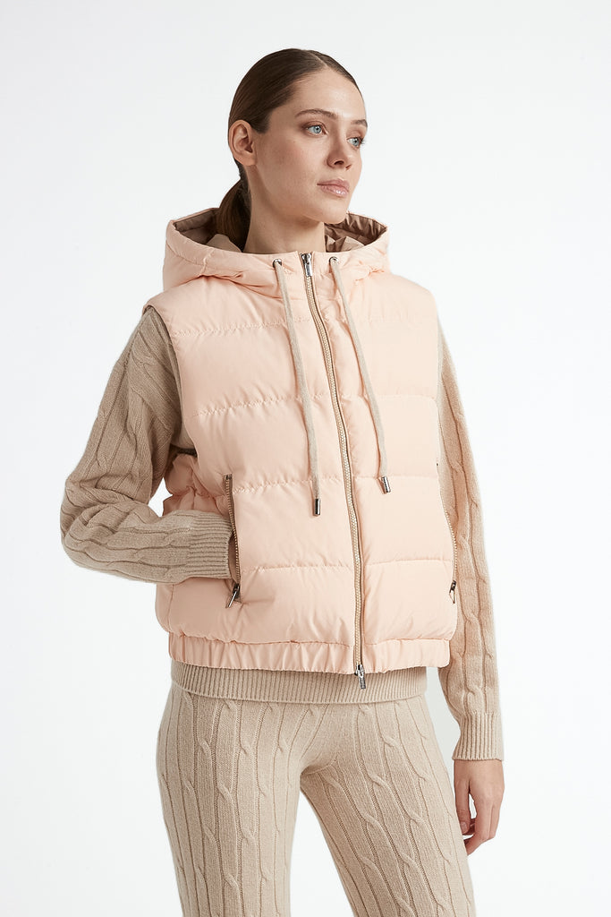 Short hooded goose down vest  